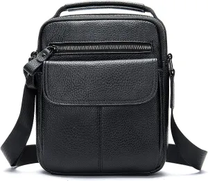 NIUCUNZH Man Purses and Bags Small, Mini Genuine Leather Messenger and Shoulder Bag for Men with lots of Zipper Pockets