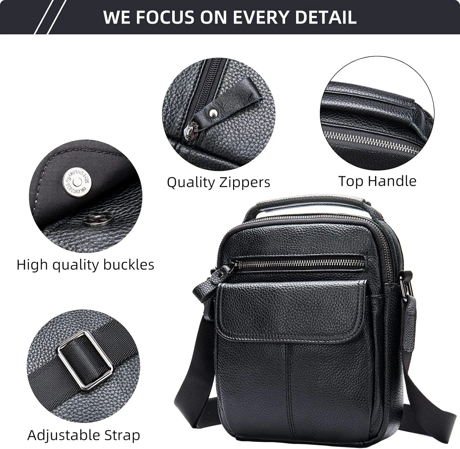 NIUCUNZH Man Purses and Bags Small, Mini Genuine Leather Messenger and Shoulder Bag for Men with lots of Zipper Pockets