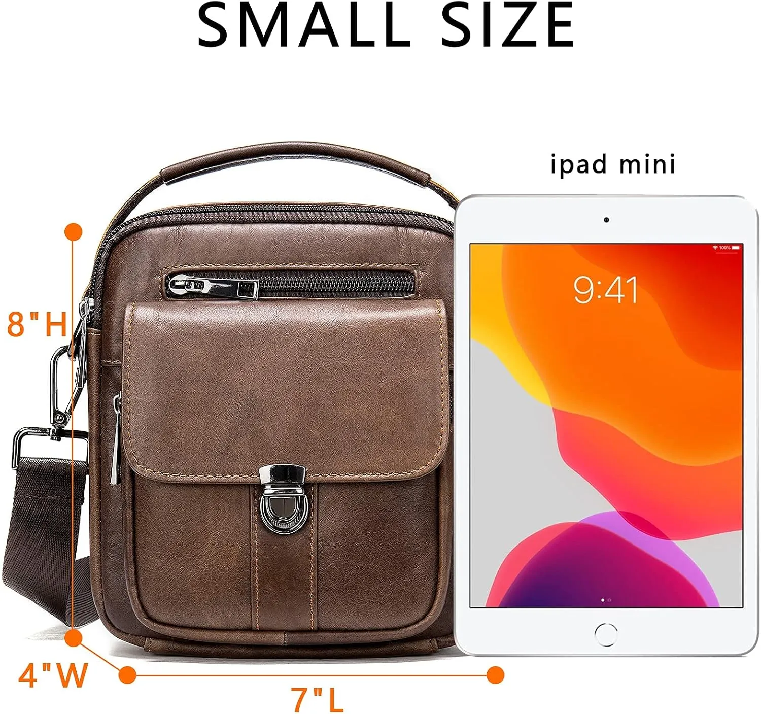 NIUCUNZH Man Purses and Bags Small, Mini Genuine Leather Messenger and Shoulder Bag for Men with lots of Zipper Pockets