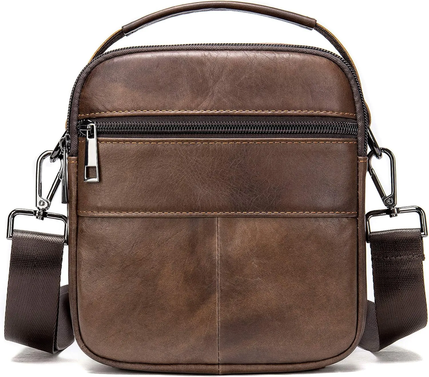 NIUCUNZH Man Purses and Bags Small, Mini Genuine Leather Messenger and Shoulder Bag for Men with lots of Zipper Pockets