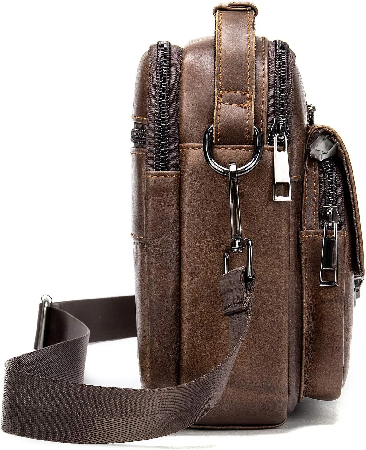 NIUCUNZH Man Purses and Bags Small, Mini Genuine Leather Messenger and Shoulder Bag for Men with lots of Zipper Pockets