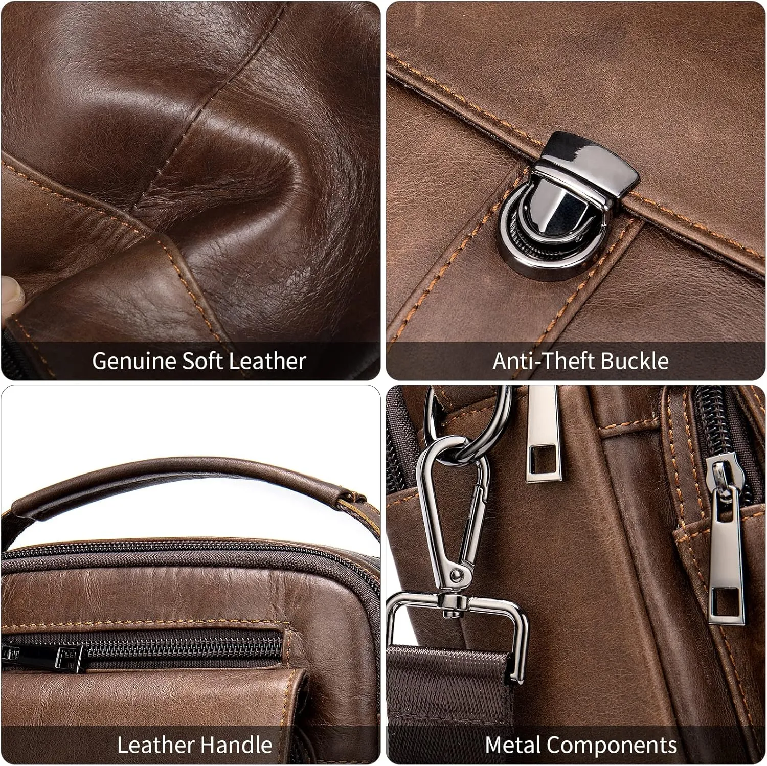 NIUCUNZH Man Purses and Bags Small, Mini Genuine Leather Messenger and Shoulder Bag for Men with lots of Zipper Pockets