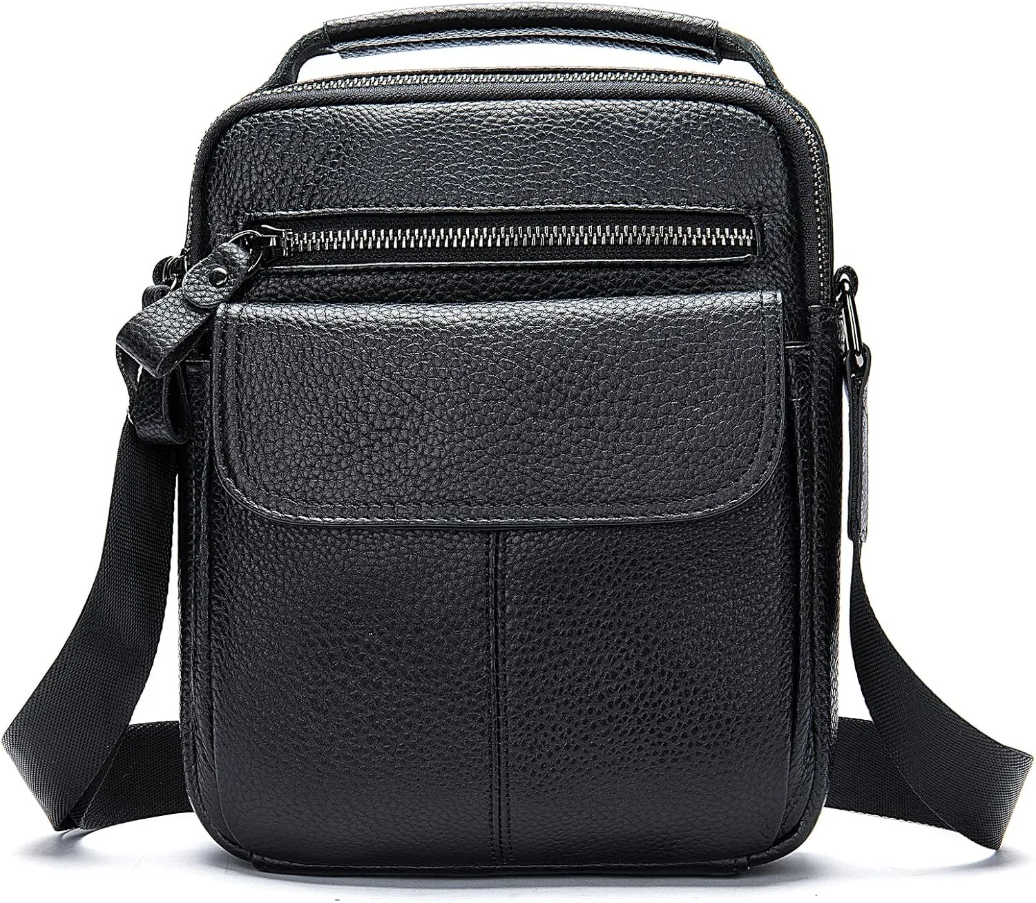 NIUCUNZH Man Purses and Bags Small, Mini Genuine Leather Messenger and Shoulder Bag for Men with lots of Zipper Pockets