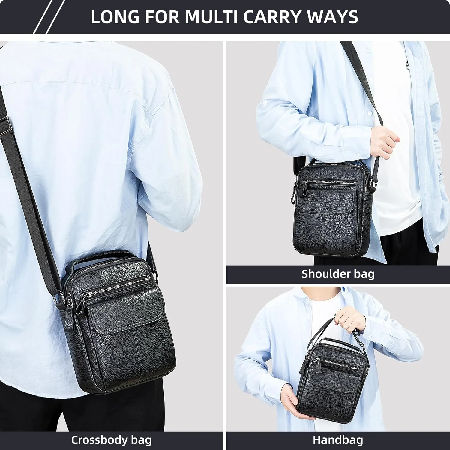 NIUCUNZH Man Purses and Bags Small, Mini Genuine Leather Messenger and Shoulder Bag for Men with lots of Zipper Pockets