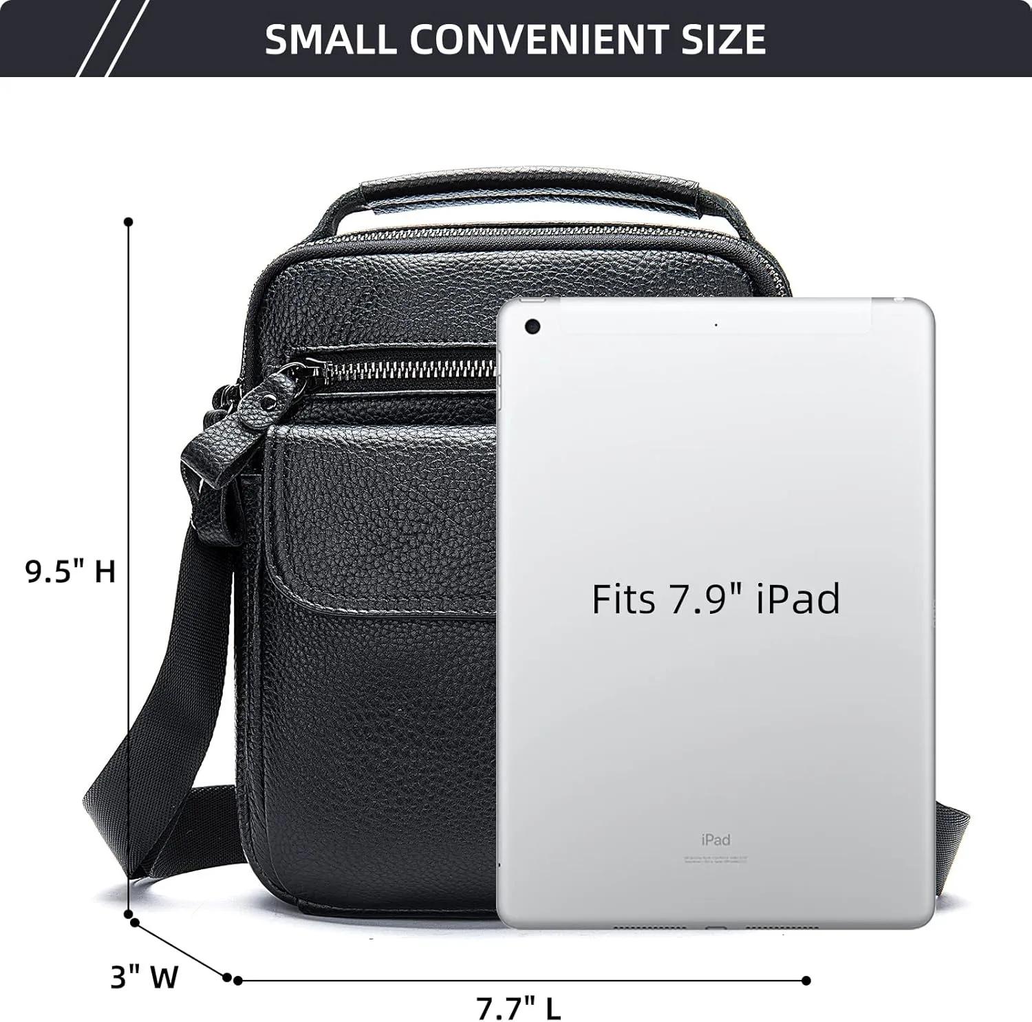 NIUCUNZH Man Purses and Bags Small, Mini Genuine Leather Messenger and Shoulder Bag for Men with lots of Zipper Pockets