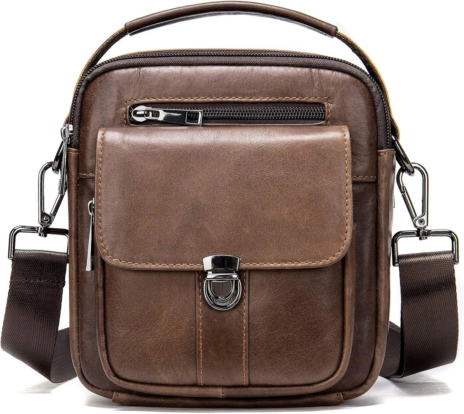 NIUCUNZH Man Purses and Bags Small, Mini Genuine Leather Messenger and Shoulder Bag for Men with lots of Zipper Pockets