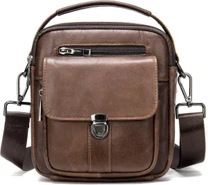 NIUCUNZH Man Purses and Bags Small, Mini Genuine Leather Messenger and Shoulder Bag for Men with lots of Zipper Pockets