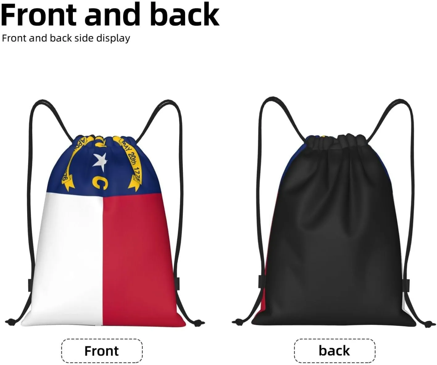 North Carolina state flag print Drawstring Backpack Bags Sack Cinch Tote Sport Storage Polyester Bag for Gym Traveling