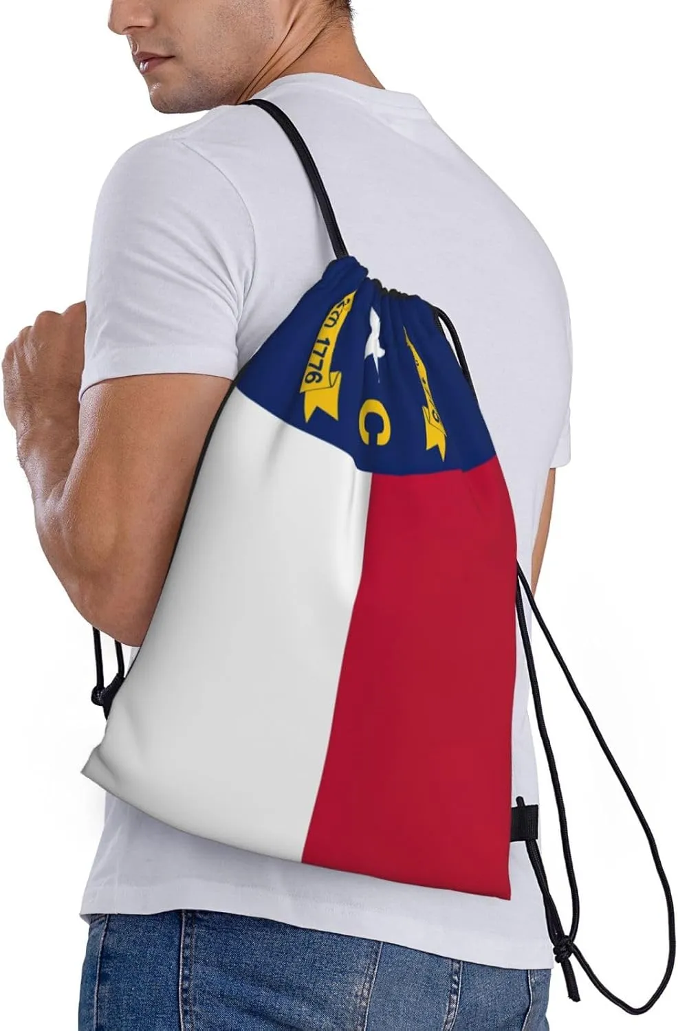 North Carolina state flag print Drawstring Backpack Bags Sack Cinch Tote Sport Storage Polyester Bag for Gym Traveling