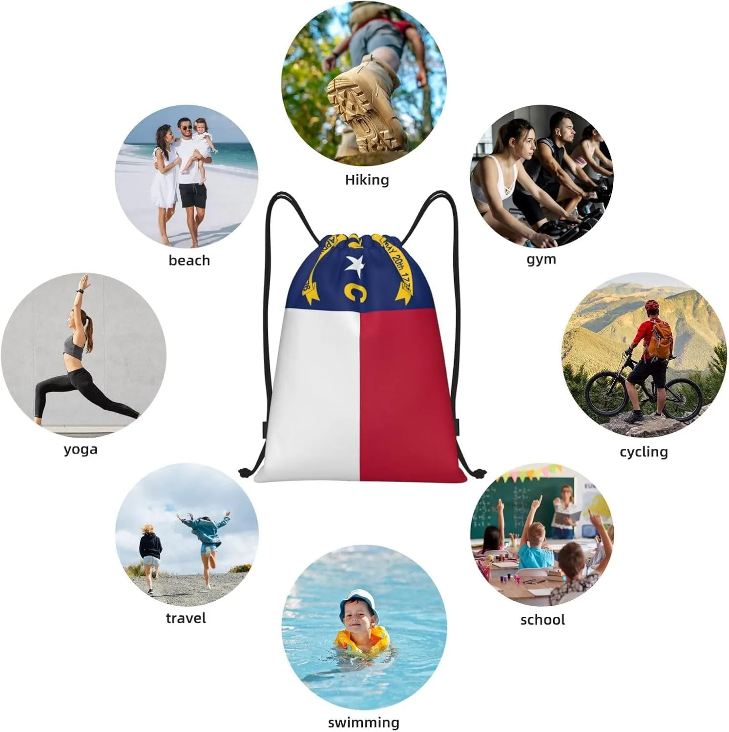 North Carolina state flag print Drawstring Backpack Bags Sack Cinch Tote Sport Storage Polyester Bag for Gym Traveling