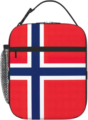 Norwegian flag print Lunch Box Men Women, Lunch Bag for Work School,Picnic Beach Food Bag with Shoulder Strap