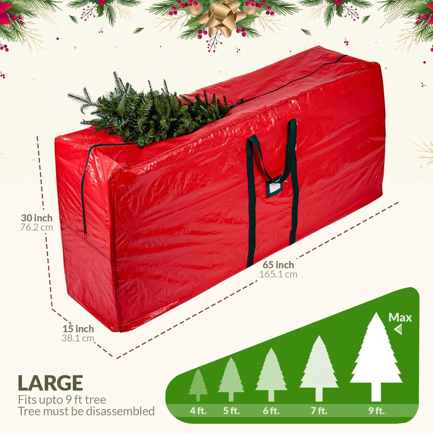 (Not Made In China) Heavy Duty Christmas Tree Storage Bag For 9 ft Disassembled Artificial Xmas Holiday Trees, Durable Waterproof Material, Carry Handles. Protects Against Dust, Insects and Moisture