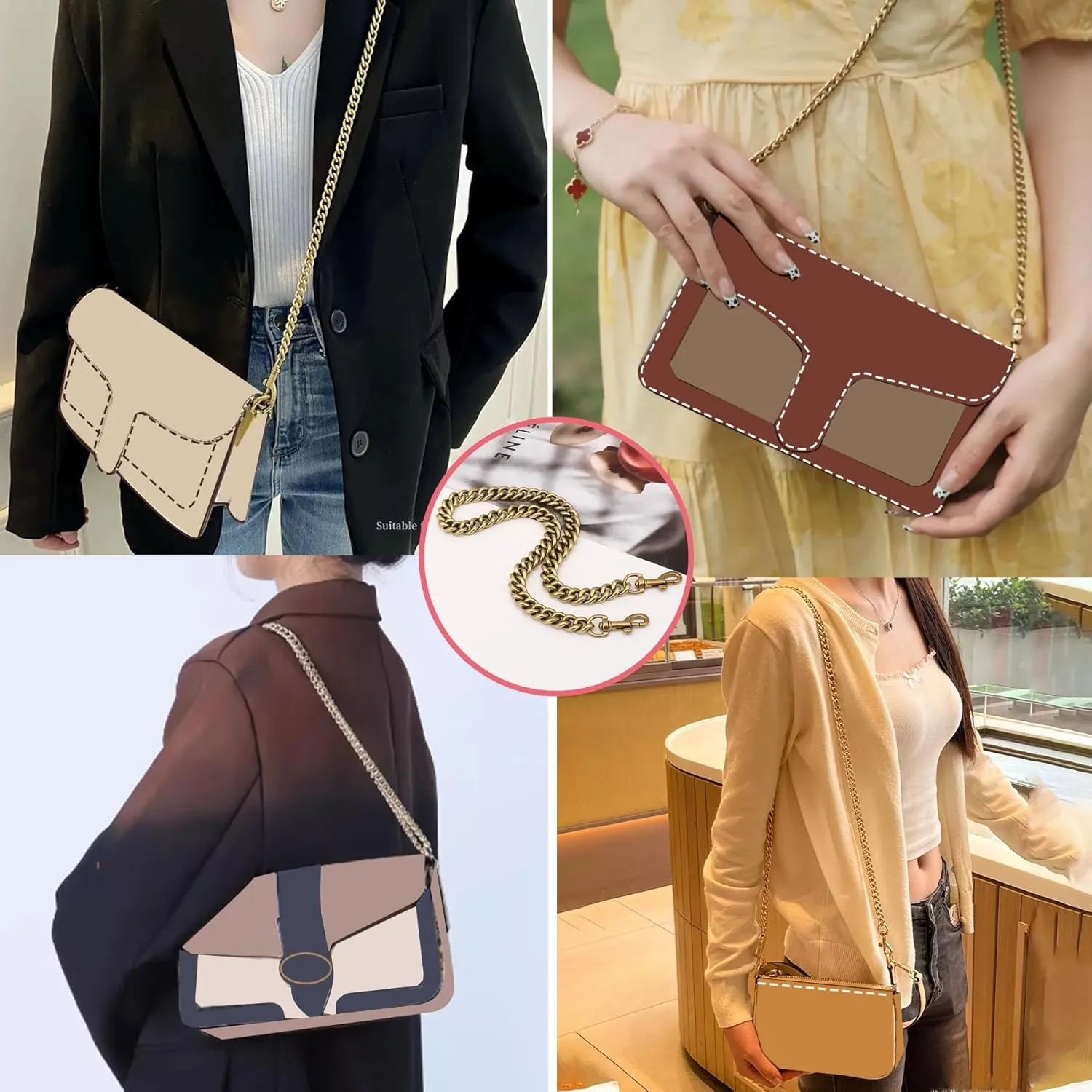 OAikor Iron Flat Chunky Gold Chain Strap for Replacement Purse Shoulder Bag Handbag Straps,Compatible with Nolita 19/Tabby 26/Georgie 27 and More C.oach Bag(Antique Gold,24" 60 cm)