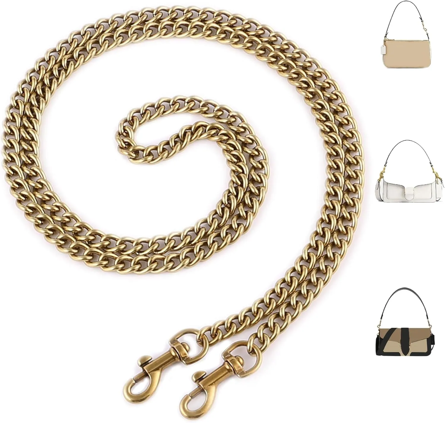 OAikor Iron Flat Chunky Gold Chain Strap for Replacement Purse Shoulder Bag Handbag Straps,Compatible with Nolita 19/Tabby 26/Georgie 27 and More C.oach Bag(Antique Gold,24" 60 cm)