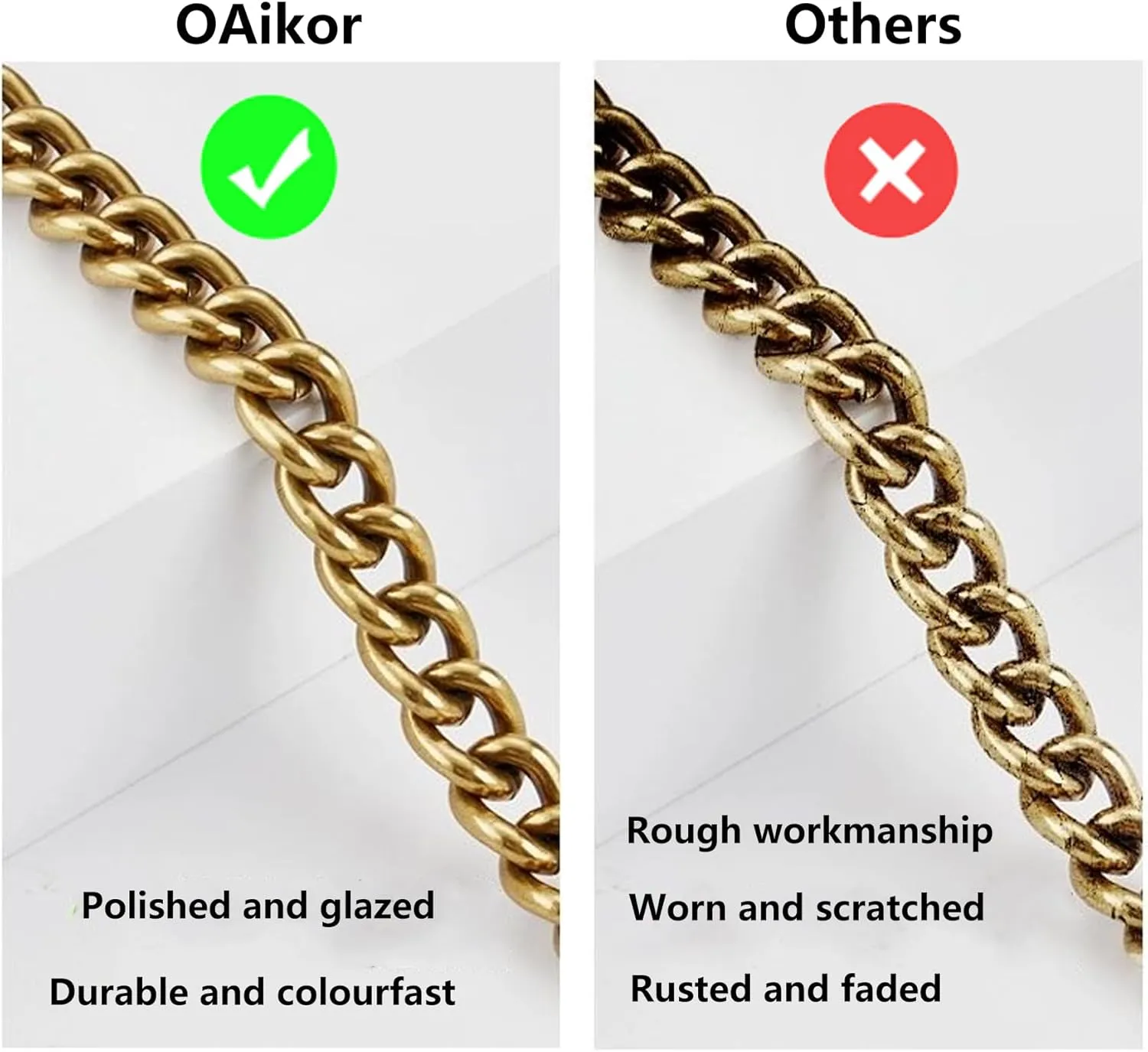OAikor Iron Flat Chunky Gold Chain Strap for Replacement Purse Shoulder Bag Handbag Straps,Compatible with Nolita 19/Tabby 26/Georgie 27 and More C.oach Bag(Antique Gold,24" 60 cm)