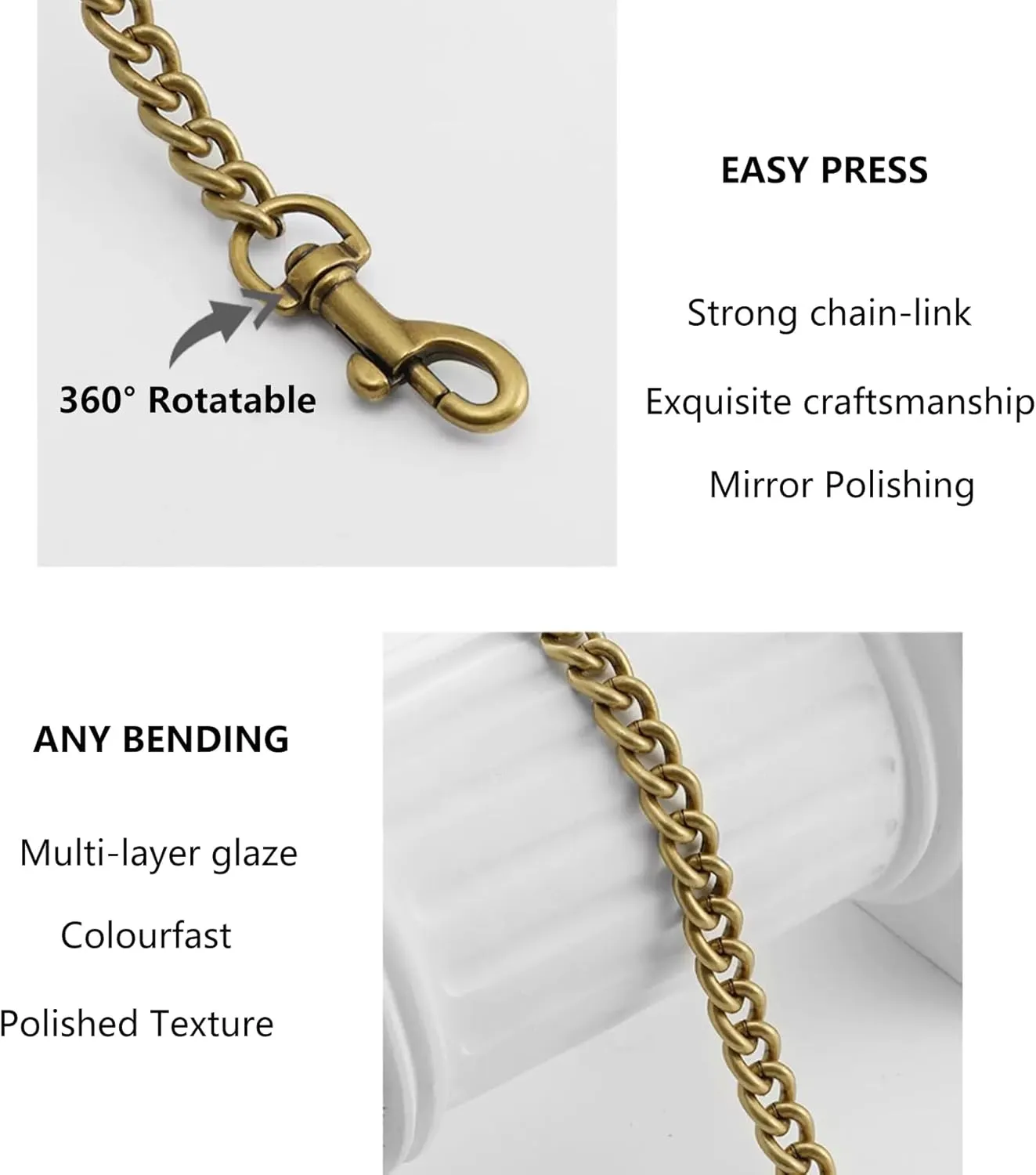 OAikor Iron Flat Chunky Gold Chain Strap for Replacement Purse Shoulder Bag Handbag Straps,Compatible with Nolita 19/Tabby 26/Georgie 27 and More C.oach Bag(Antique Gold,24" 60 cm)