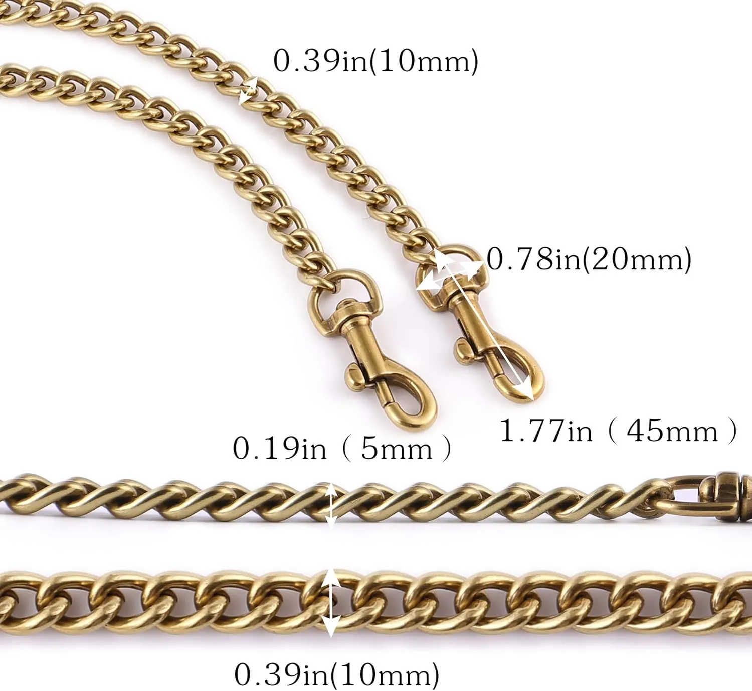 OAikor Metal Flat Chunky Chain Strap Replacement for Purse Shoulder Bag Handbag Straps Accessories 47" 120 CM (Antique Gold)