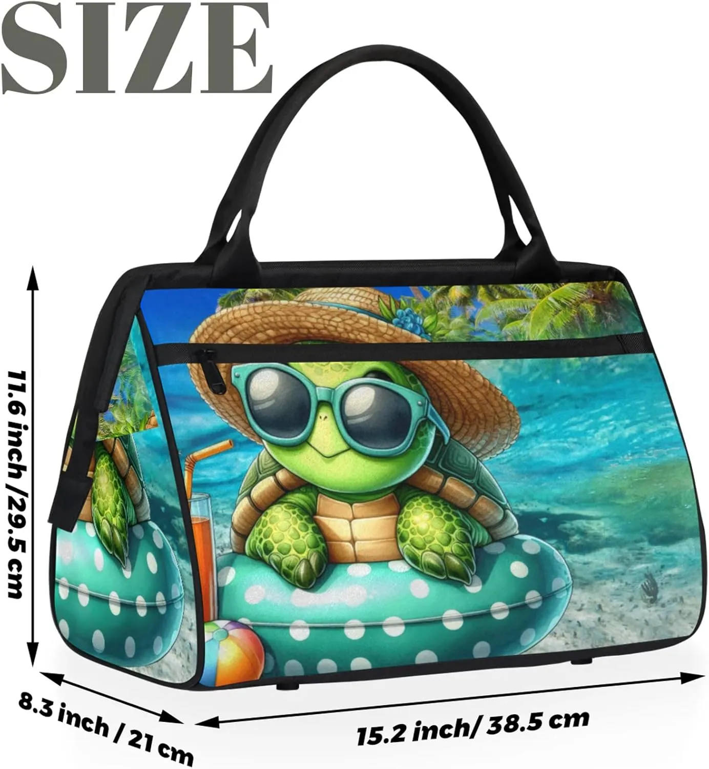 Ocean Palm Tree Turtle Travel Duffel Bag Gym Tote Bag for Women Men Waterproof Weekend Overnight Bag Carry On Tote Luggage with Pocket Personal Item Bags Sports Bag fit Travel Sports Gym Yoga