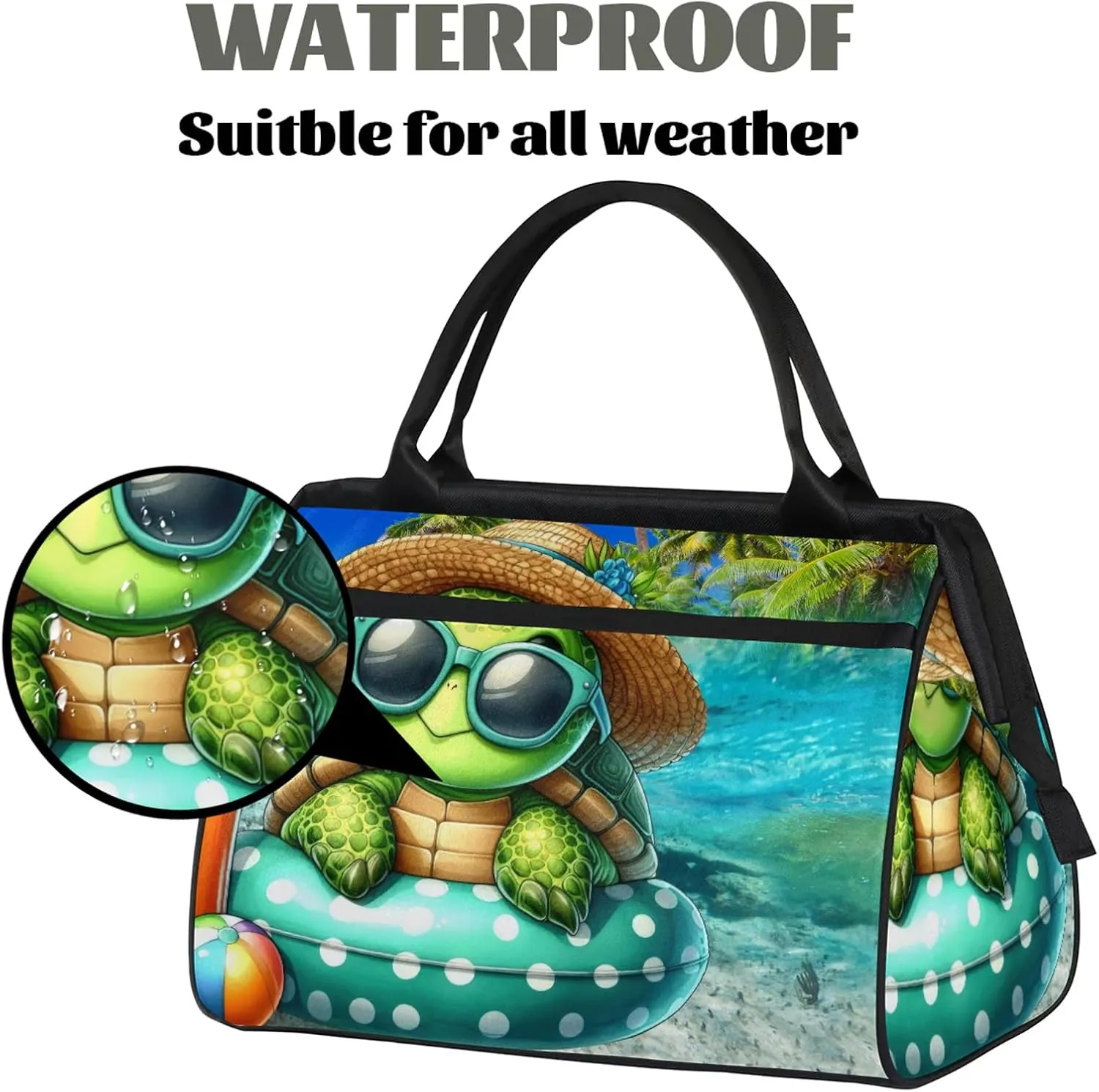 Ocean Palm Tree Turtle Travel Duffel Bag Gym Tote Bag for Women Men Waterproof Weekend Overnight Bag Carry On Tote Luggage with Pocket Personal Item Bags Sports Bag fit Travel Sports Gym Yoga