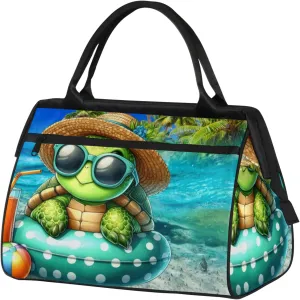 Ocean Palm Tree Turtle Travel Duffel Bag Gym Tote Bag for Women Men Waterproof Weekend Overnight Bag Carry On Tote Luggage with Pocket Personal Item Bags Sports Bag fit Travel Sports Gym Yoga