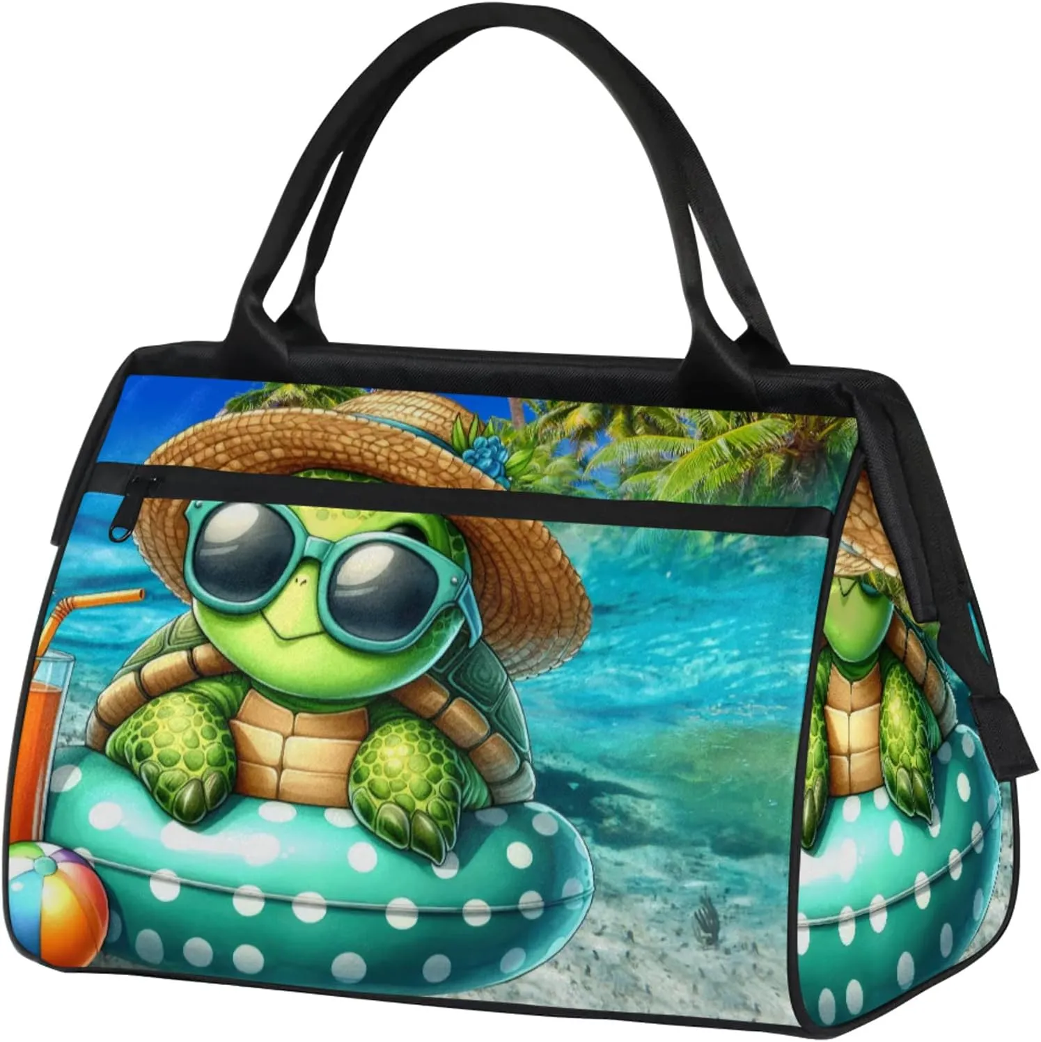 Ocean Palm Tree Turtle Travel Duffel Bag Gym Tote Bag for Women Men Waterproof Weekend Overnight Bag Carry On Tote Luggage with Pocket Personal Item Bags Sports Bag fit Travel Sports Gym Yoga