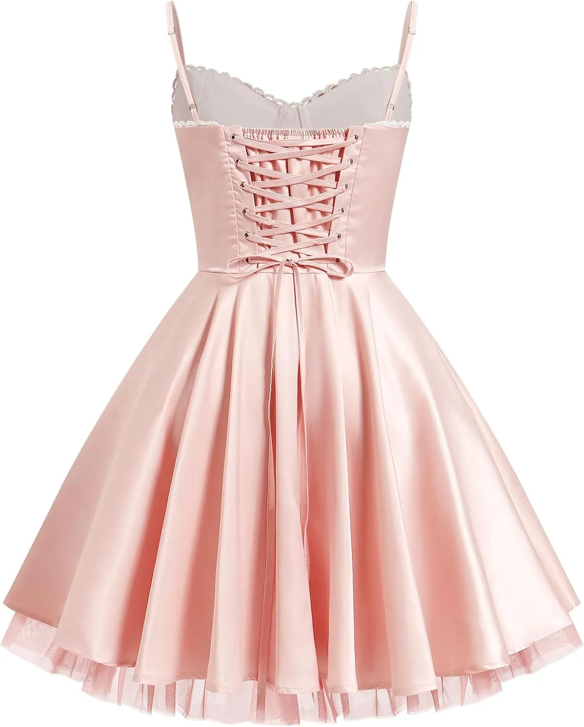 ODIZLI Women's Satin Short Corset Mini Short Dress Sleeveless Sweetheart Neckline Ruffle Party Dress Summer with Pockets