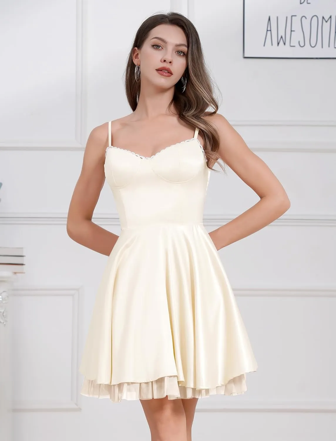 ODIZLI Women's Satin Short Corset Mini Short Dress Sleeveless Sweetheart Neckline Ruffle Party Dress Summer with Pockets