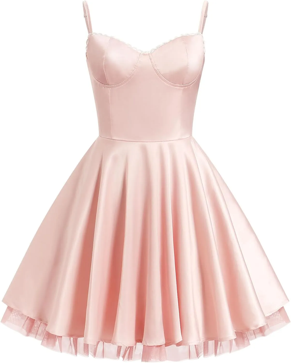 ODIZLI Women's Satin Short Corset Mini Short Dress Sleeveless Sweetheart Neckline Ruffle Party Dress Summer with Pockets