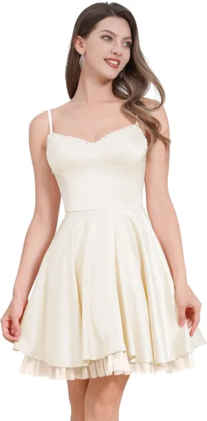 ODIZLI Women's Satin Short Corset Mini Short Dress Sleeveless Sweetheart Neckline Ruffle Party Dress Summer with Pockets