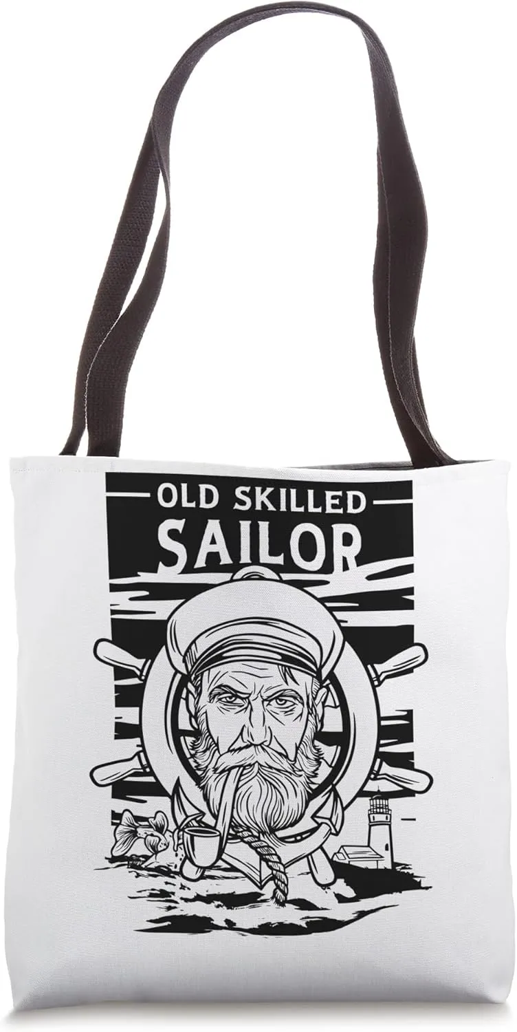 Old Skilled Sailor - Captain Illustration - Anchor Wheel Tote Bag