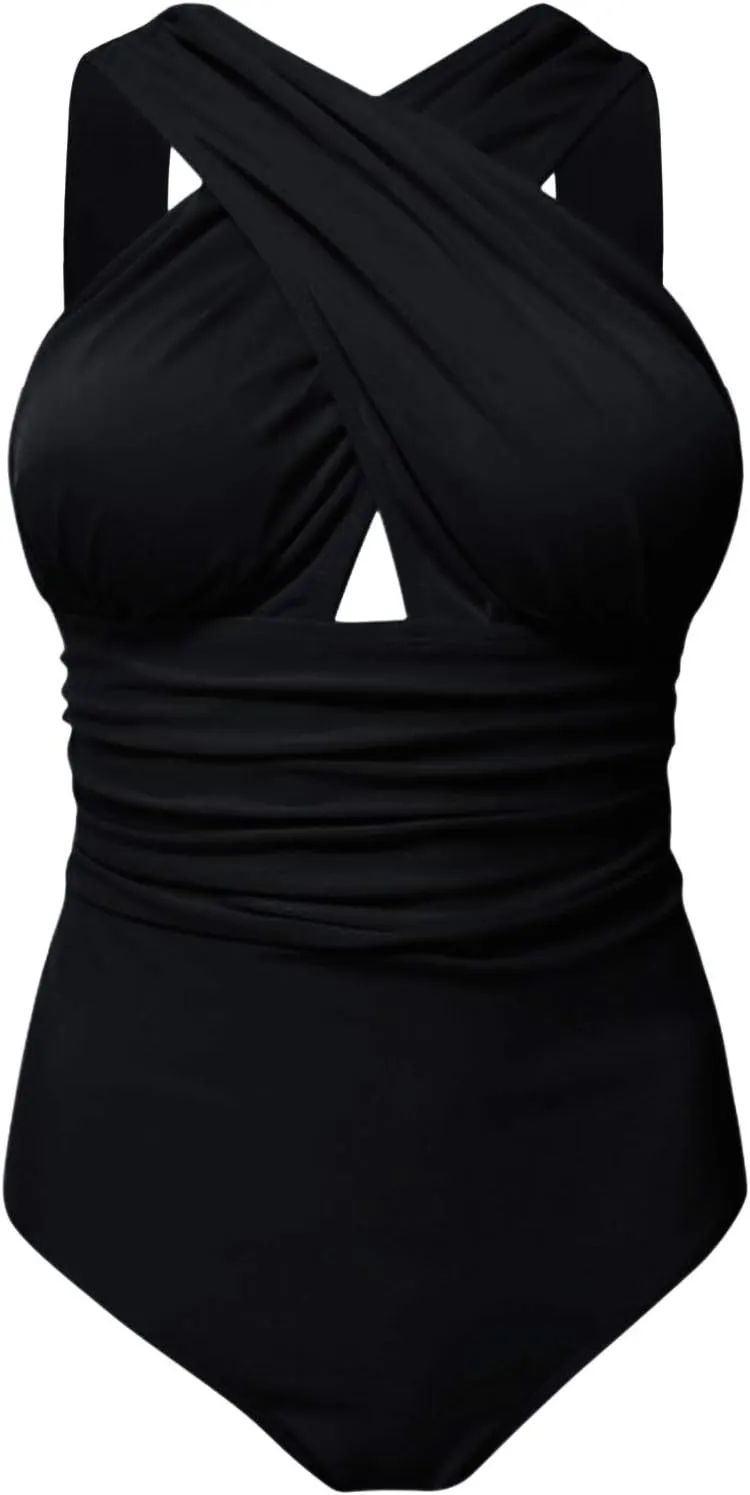 One Piece Swimsuits for Women Color Block Print Athletic Training Swimwear Bathing Suits Swim Dress Tummy Control Swimsuits