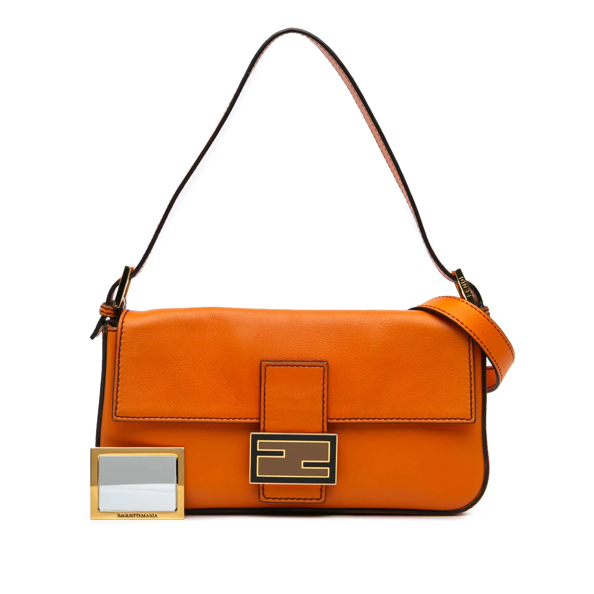 Orange Fendi Leather Baguette Satchel