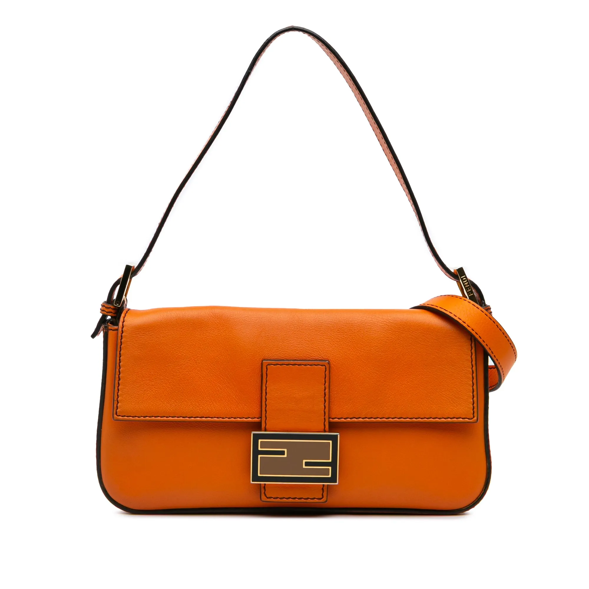 Orange Fendi Leather Baguette Satchel