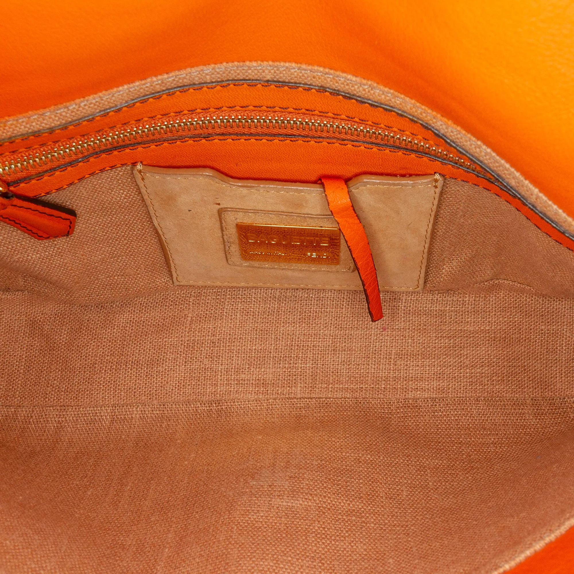 Orange Fendi Leather Baguette Satchel