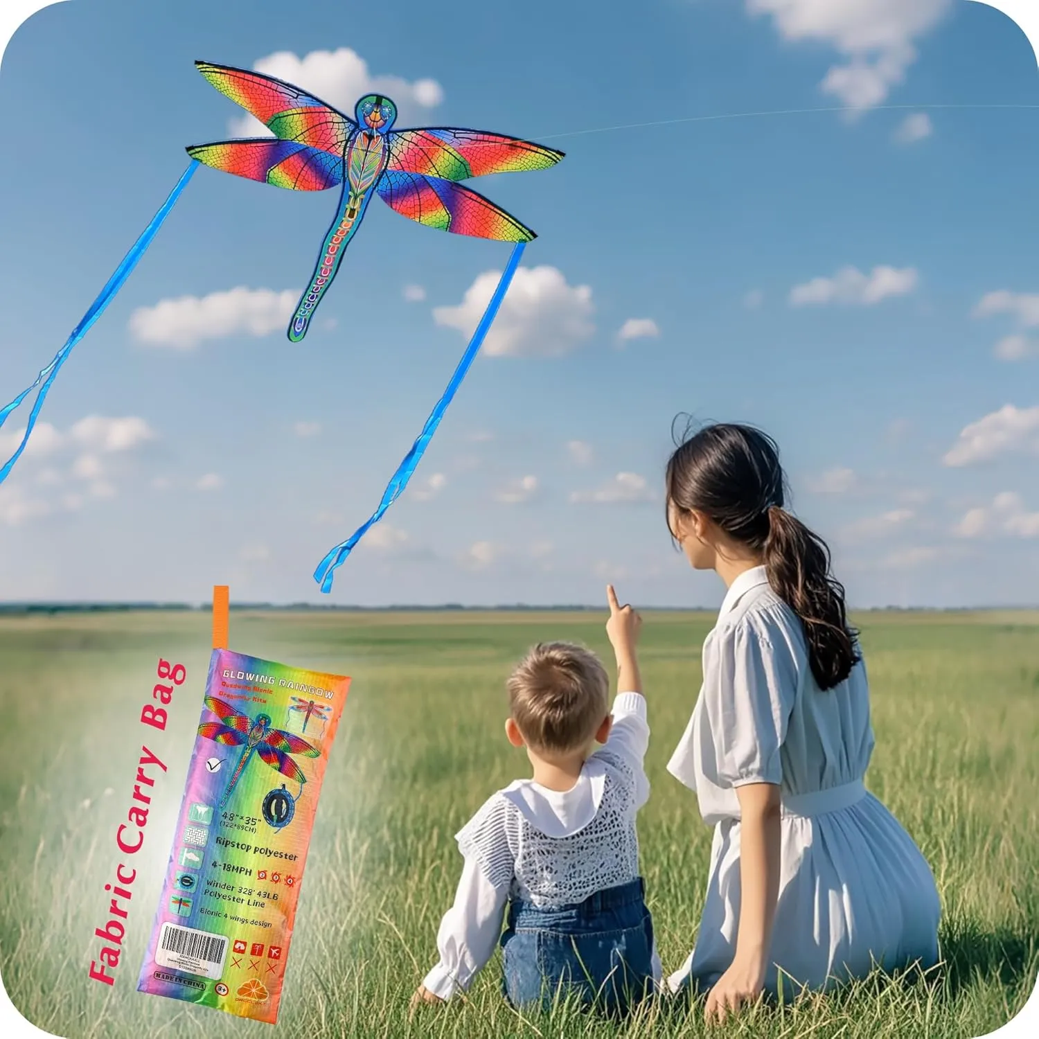 ORGCLDKT-Quadwing Bionic Flying Insect Kite-Butterfly Kite/Dragonfly Kite, Super Easy to Fly with, Ideal for Kids, Adults, Girls, Boys. Kites for The Beach, Grassland, Hiking