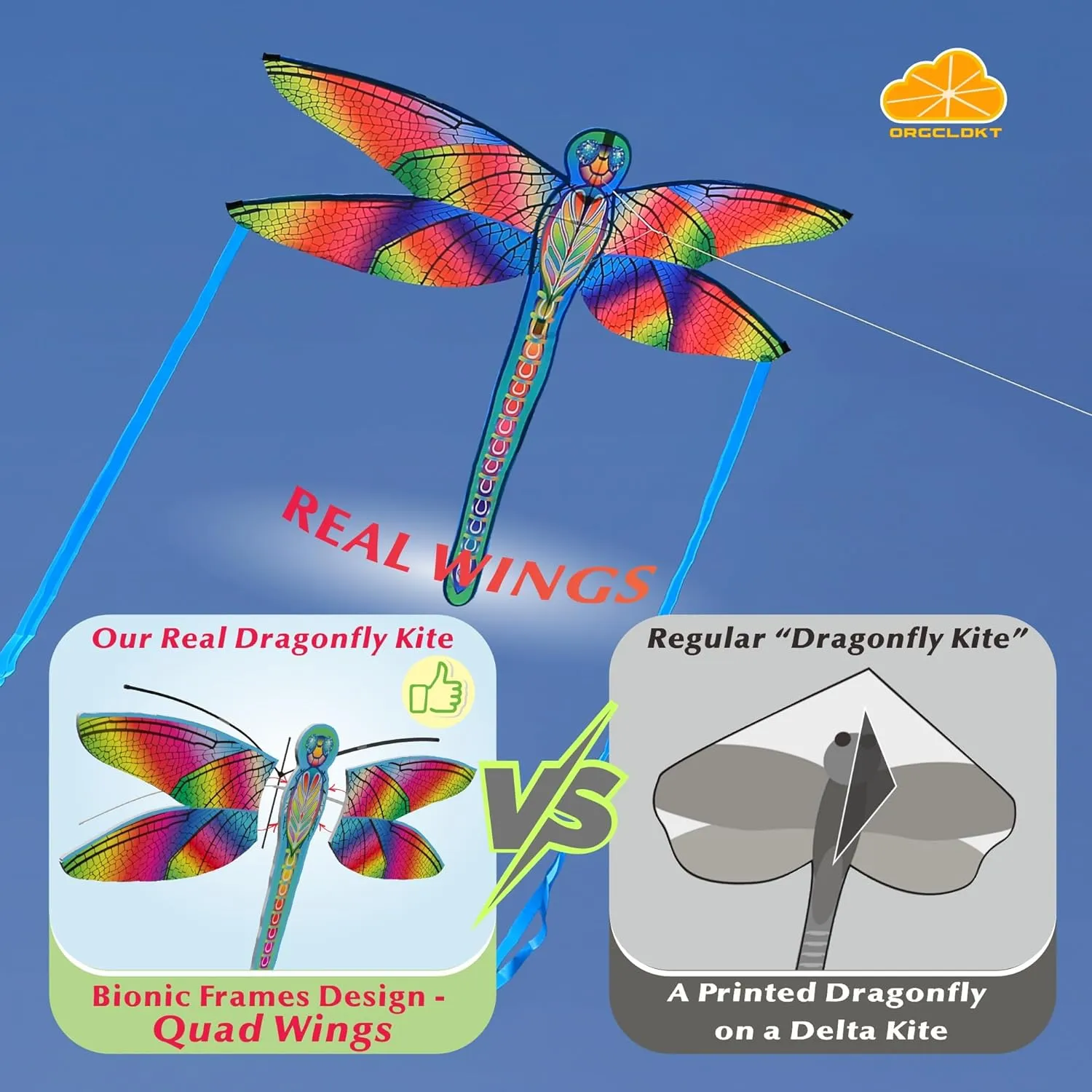 ORGCLDKT-Quadwing Bionic Flying Insect Kite-Butterfly Kite/Dragonfly Kite, Super Easy to Fly with, Ideal for Kids, Adults, Girls, Boys. Kites for The Beach, Grassland, Hiking