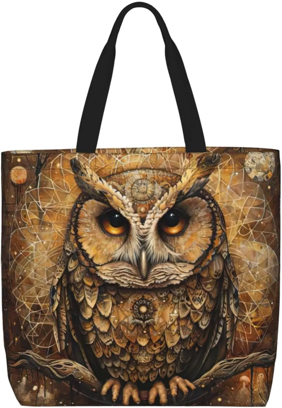 Owl Beliefs print Casual tote bag Convenient tote bag with zipper grocery bag outdoor daily travel