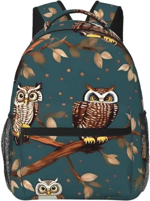 Owls On Tree Branches Print Laptop Backpack Stylish Bookbag College Daypack Travel Business Work Bag For Men Women