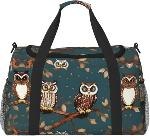 Owls on Tree Branches print Large Canvas Travel Duffel Bag Weekender Bags for Women Overnight Bag Carry On Tote Bag