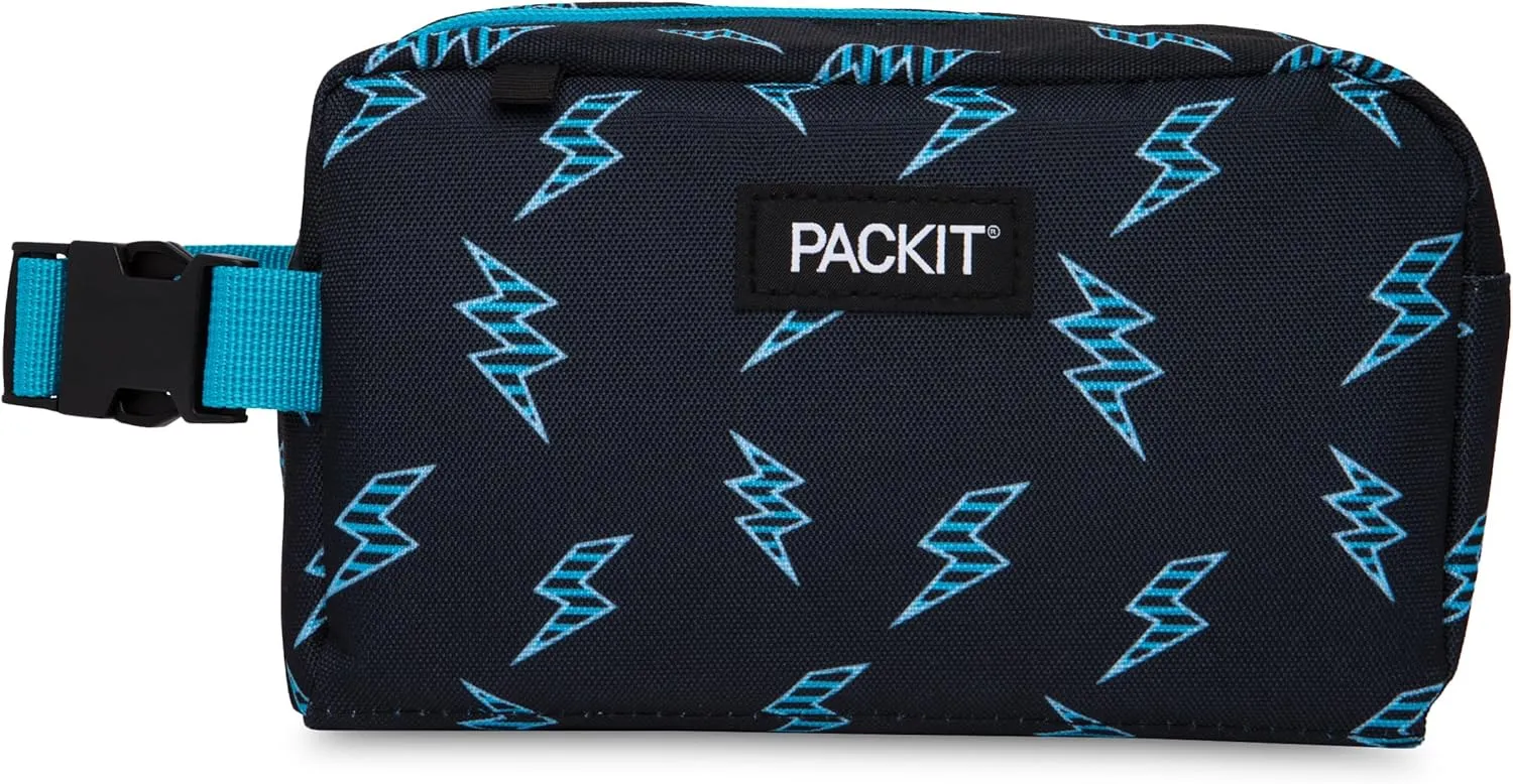 PackIt Freezable Snack Box, Striped Bolts, Built with EcoFreeze Technology, Collapsible, Reusable, Zip Closure with Buckle Handle, Great for All Ages and Fresh Snacks on the go