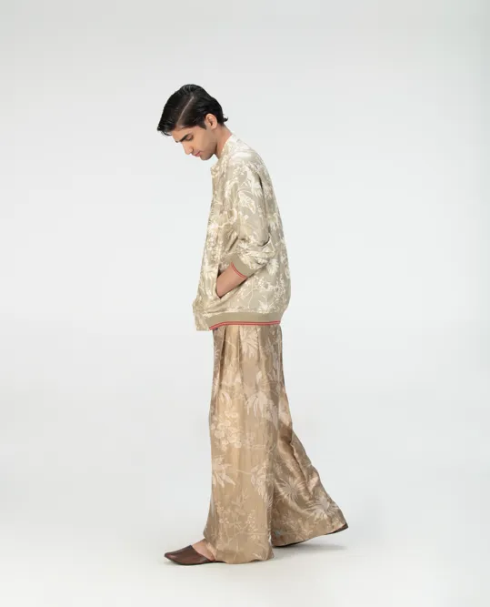 Palazzo Silk Brocade Oyster Grey