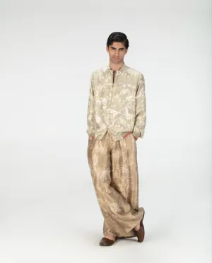 Palazzo Silk Brocade Oyster Grey