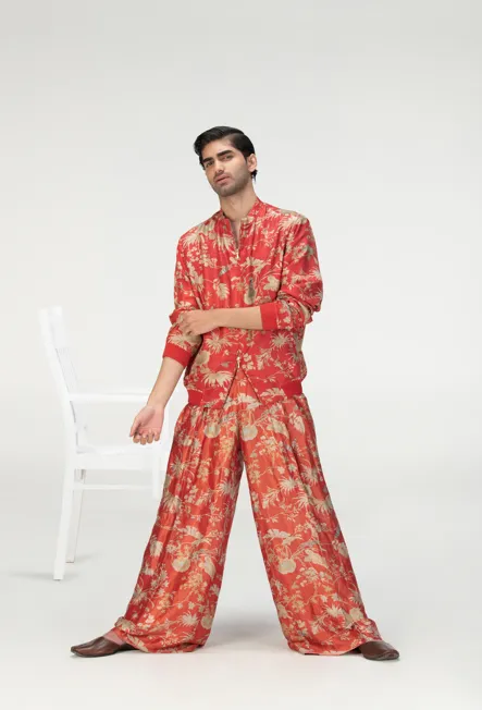 Palazzo Silk Brocade Red