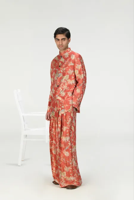 Palazzo Silk Brocade Red