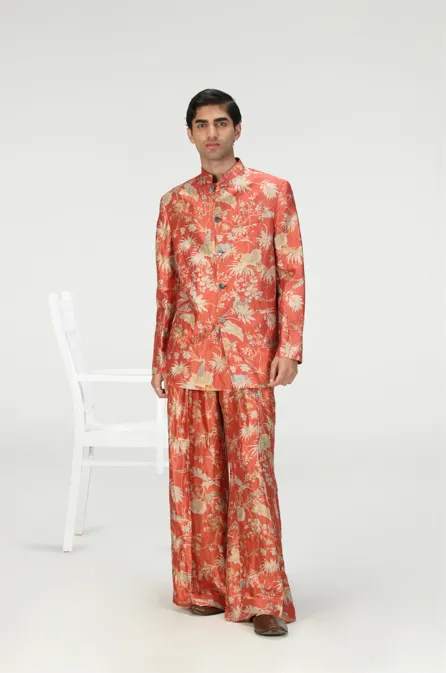 Palazzo Silk Brocade Red