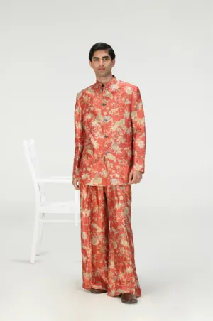 Palazzo Silk Brocade Red