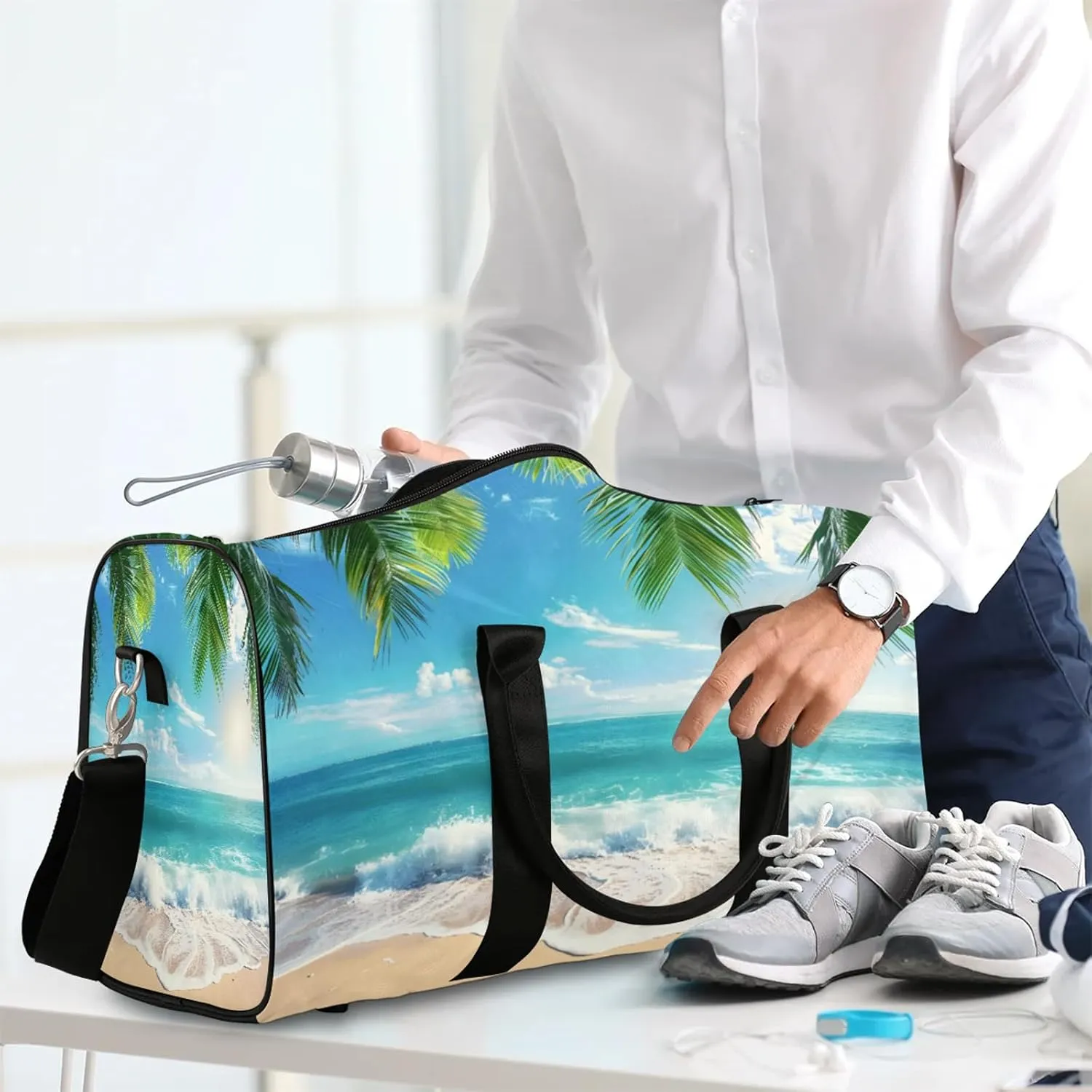 Palm Tree Coastal Beach Travel Bag for Men Women, Gym Duffle Bags for Travel, Carry On Luggage Bag, Weekender Overnight Workout Bags