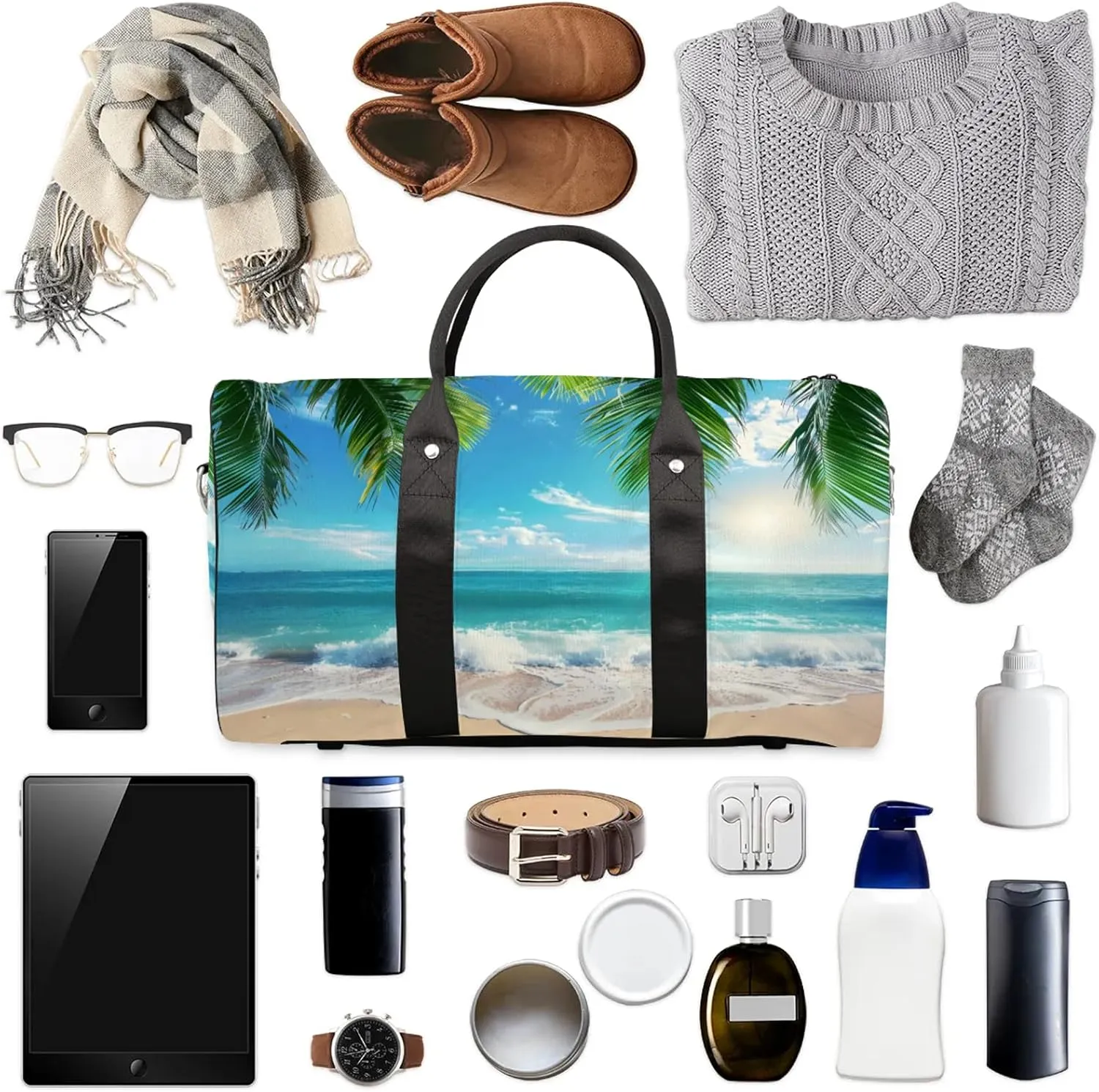 Palm Tree Coastal Beach Travel Bag for Men Women, Gym Duffle Bags for Travel, Carry On Luggage Bag, Weekender Overnight Workout Bags