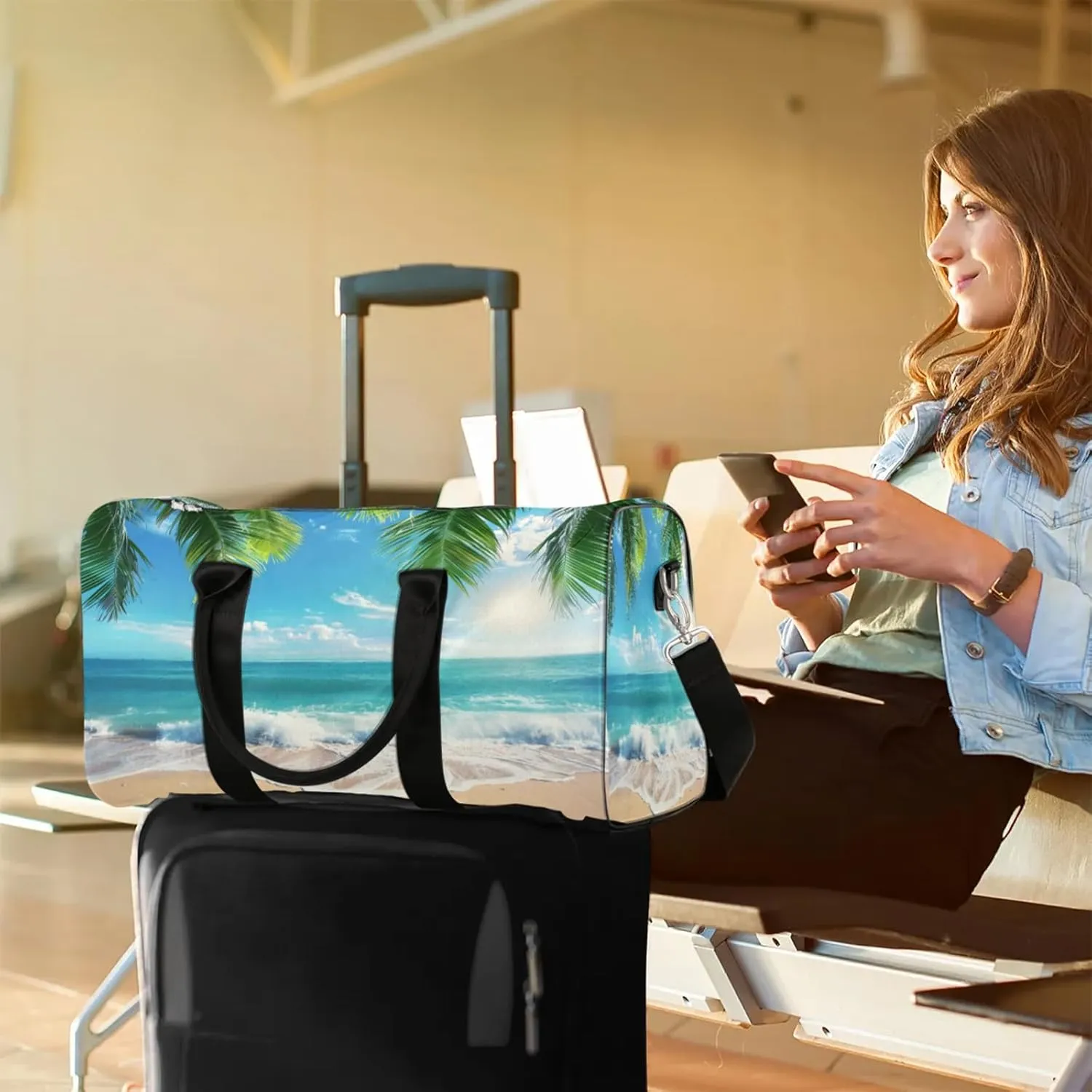 Palm Tree Coastal Beach Travel Bag for Men Women, Gym Duffle Bags for Travel, Carry On Luggage Bag, Weekender Overnight Workout Bags