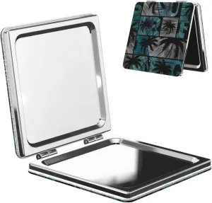 Palm Tree Vintage Stamp Pattern Small Makeup Mirror Portable Travel Cosmetic Mirror Folding Small Pocket Mirror